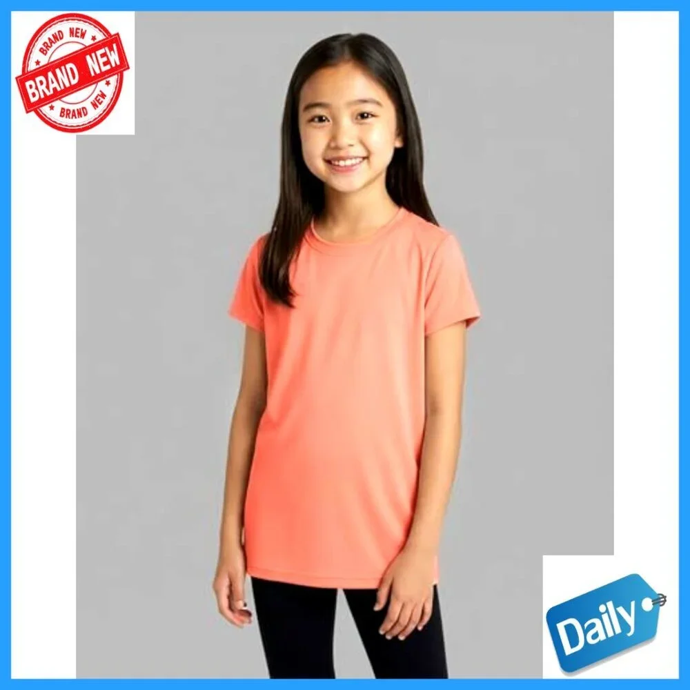 Girls Dry-Fit Athletic T-Shirts 5-Pack Short Sleeve Crew Neck Activewear